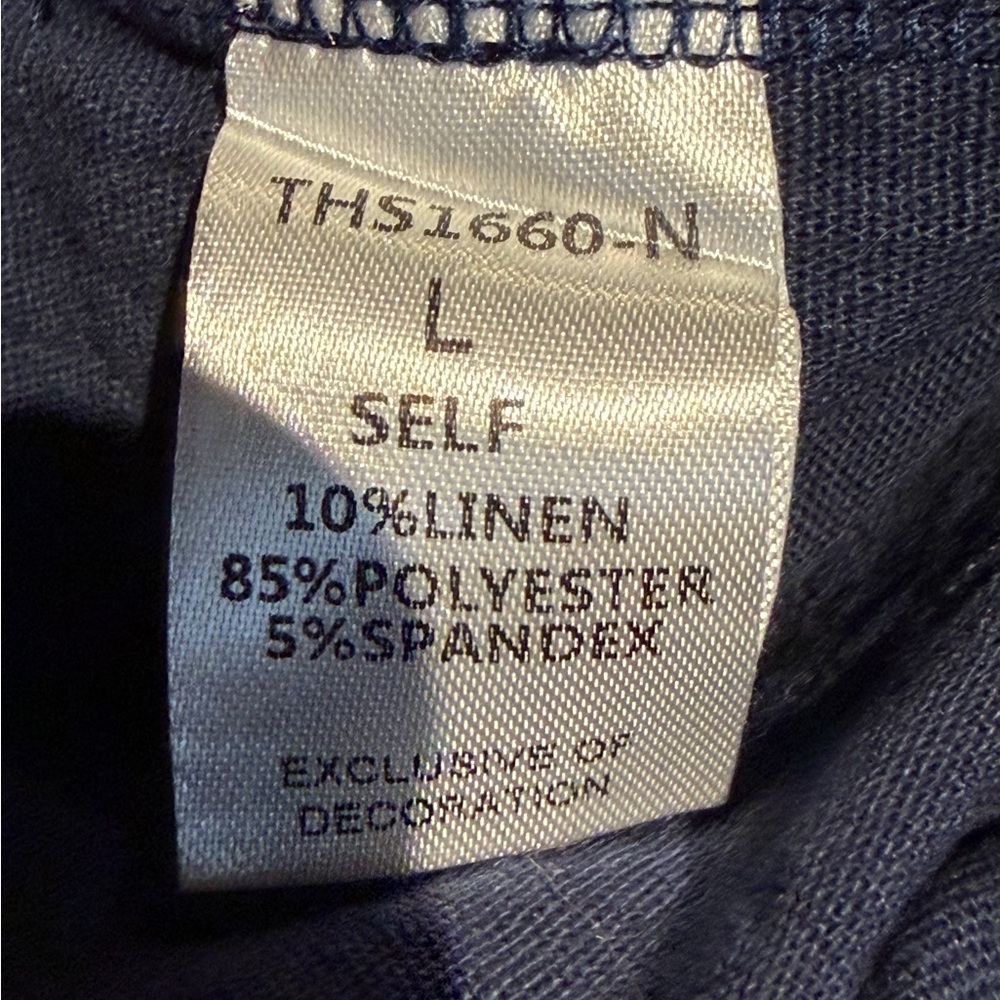 THML Coastal Chic Navy Flutter Sleeve Linen Blend Top Quiet Luxury Old Money L - Picture 10 of 11